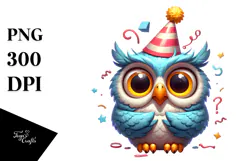 Quirky Owl with Party Hat PNG Product Image 1