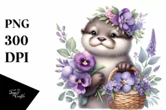 Detailed Cute Otter Holding Flower Basket | Sublimation Product Image 3