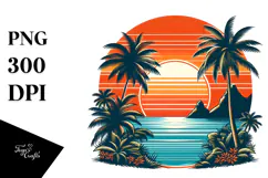 Retro Tropical Island Sunset PNG Product Image 1