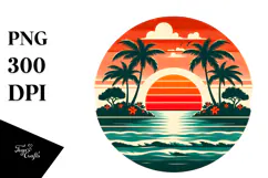Retro Tropical Island Sunset PNG Product Image 1