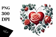 Digital Painting Heart with Roses PNG Product Image 1