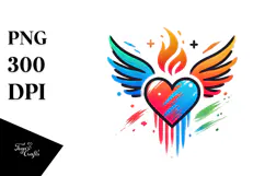 Heart with Wings and Fire Paintbrush Style PNG Product Image 1