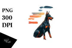 Doberman Pinscher at Sunset | Watercolor Clipart Product Image 1
