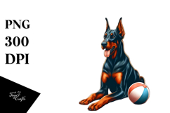 Doberman Pinscher Surf and Ball Sunset Clipart Product Image 1