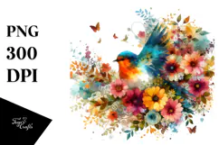 Bird Half of Spring Flowers PNG Product Image 1
