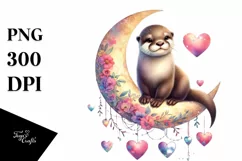 Colorful Otter Sitting on Half Moon PNG Product Image 1