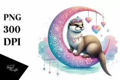 Colorful Otter Sitting on Half Moon PNG Product Image 1