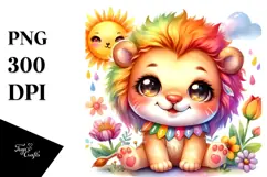 Smiling Baby Lion with Spring Clothes PNG Product Image 1