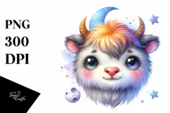 Colorful Musk Ox Moon Watercolor | Clipart Product Image 3