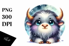 Colorful Musk Ox Moon Watercolor | Clipart Product Image 3