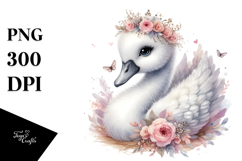 Digital Watercolor Adorning Baby Swan PNG Product Image 1