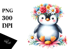 Cute Penguin Flower Crown Clipart Product Image 1