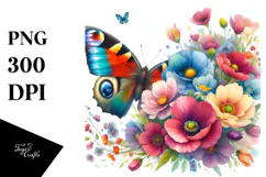 Butterfly Half of Spring Flowers PNG Product Image 1