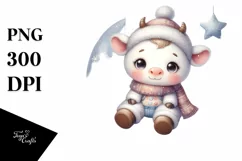 Cute Baby Cow on Moon, Transparent PNG Product Image 3