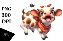 Joyful Baby Calf with Bandana, Digital Watercolor PNG Product Image 1