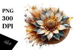 Abstract Sunflower with Golden Insertions PNG Product Image 1