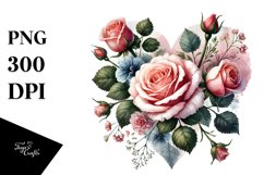 Washed Watercolor Heart with Roses PNG Product Image 1