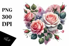 Washed Watercolor Heart Roses PNG Product Image 1