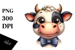 Funny Cow with Bow and Tie PNG Product Image 1