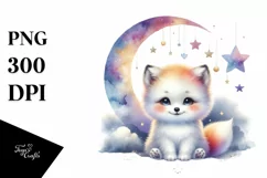 Colorful Arctic Fox Moon Stars Watercolor | Clipart Product Image 3