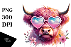 Highland Cow with Heart Shaped Sunglasses PNG Product Image 1