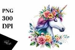 cute Unicorn with Floral Wreath PNG Product Image 3