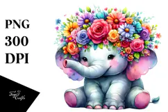 Adorned Elephant with Flower Crown, Transparent PNG Product Image 1