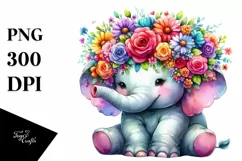 Adorned Elephant with Flower Crown, Transparent PNG Product Image 3