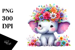 Vibrant Elephant with Flower Crown, Transparent PNG Product Image 1