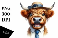 Cow Enthusiastic White Hat Highland Cow Portrait Product Image 1