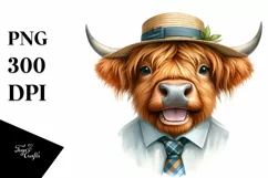 Cow Highland Cow Portrait with Sun Hat and Tie Product Image 3