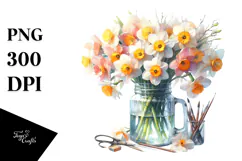 Colorful Jar with Large Narcissus | Clipart Product Image 1