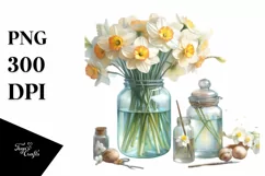 Colorful Jar with Large Narcissus | Clipart Product Image 1