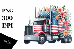 Patriotic Semi Truck with Flowers Clipart Product Image 3