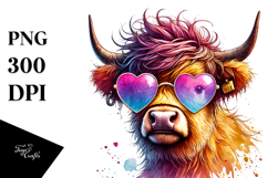 Cute Highland Calf with Heart Sunglasses PNG Product Image 1