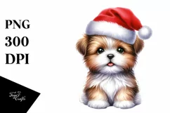 Watercolor Puppy with Santa Hat PNG Product Image 3