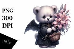 Watercolor Gothic Cute Baby Bear with Flowers Clipart Product Image 1