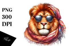 Vibrant Cute Lion Portrait Watercolor Clipart Product Image 1