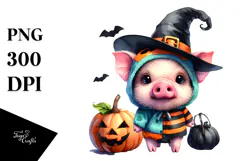 Cute Baby Pig Dressed for Halloween PNG Product Image 1