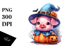 Cute Baby Pig Dressed for Halloween PNG Product Image 1