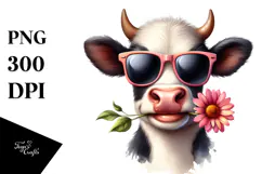 Funny Cow with Sunglasses PNG Product Image 1