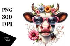 Funny Cow with Sunglasses PNG Product Image 1