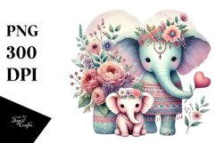 Boho Elephant with Big Heart PNG Product Image 1