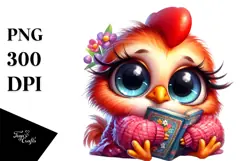 Reading Baby Rooster in Spring Clothes, Vibrant PNG Product Image 1