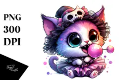 Spooky Cat with Tutu, Watercolor PNG Product Image 1