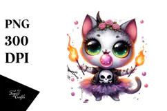 Spooky Cat with Tutu, Watercolor PNG Product Image 1