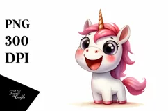Watercolor Unicorn with Big Eyes PNG Product Image 3