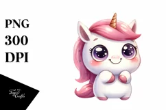 Watercolor Unicorn with Big Eyes PNG Product Image 3