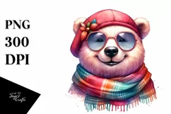 Vibrant Cute Bear Portrait Watercolor Clipart Product Image 1