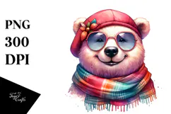 Vibrant Cute Bear Portrait Watercolor Clipart Product Image 1